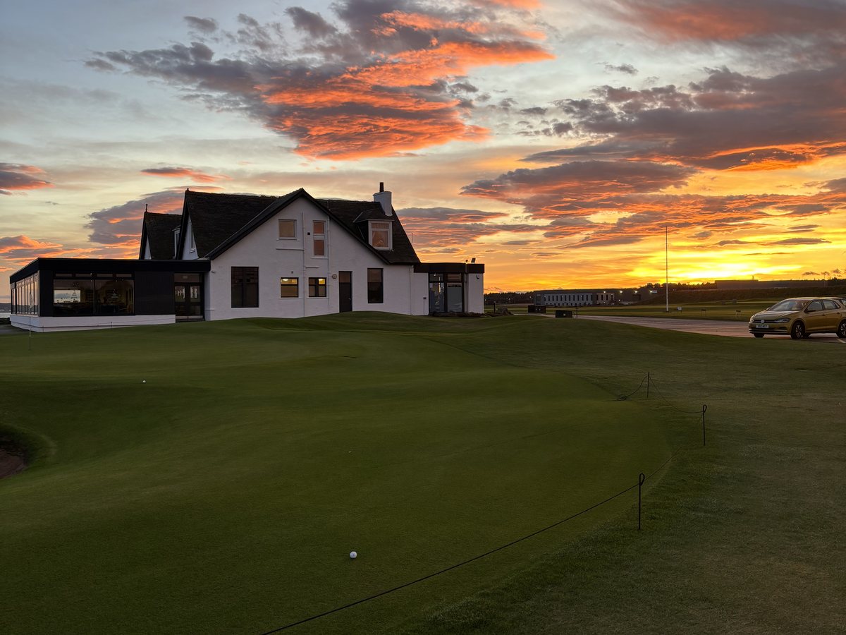 The clubhouse at Murcar Links at sunset